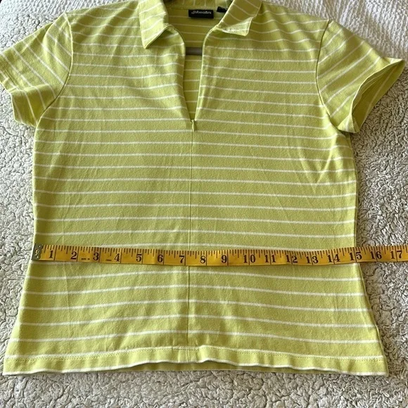 St. John's Bay Women's S Zip Neck Polo Tee Shirt Lime Green White Stripe Preppy - Picture 12 of 15